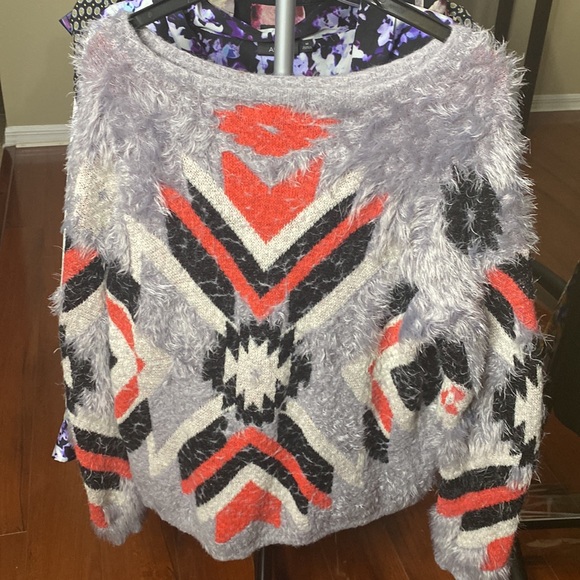 Fluffy Aztec Print Sweater - Picture 2 of 3